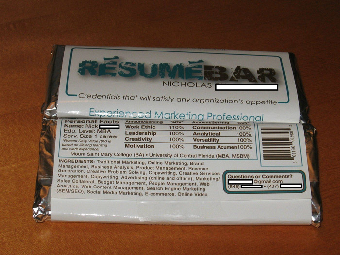 Chocolate Bar Resume